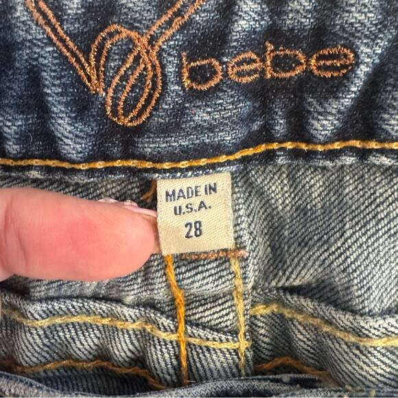 Vintage Y2K Bebe Kayla Boot Cut Jeans Rhinestone Logo on Seat Size 28 Modified - Picture 5 of 15
